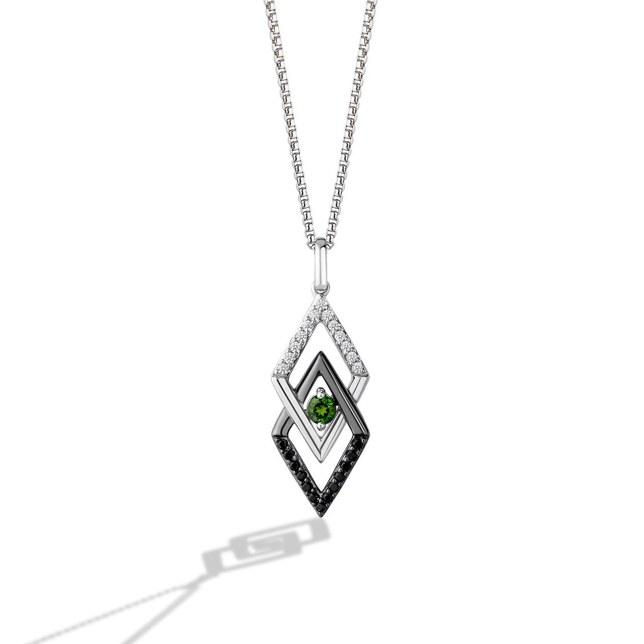 LIGHT X DARK WOMEN'S PENDANT 1/5 CT.TW. Black and White Diamonds chrome diopside Silver and Black Rhodium