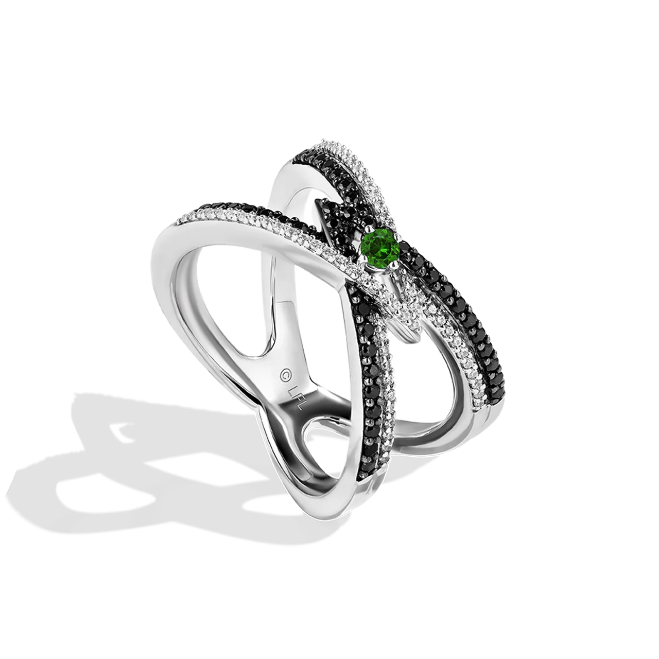 LIGHT X DARK WOMEN'S RING, 1/2 CT.TW. Black and White Diamonds Green Diopside Accent Silver and Black Rhodium - Image 3