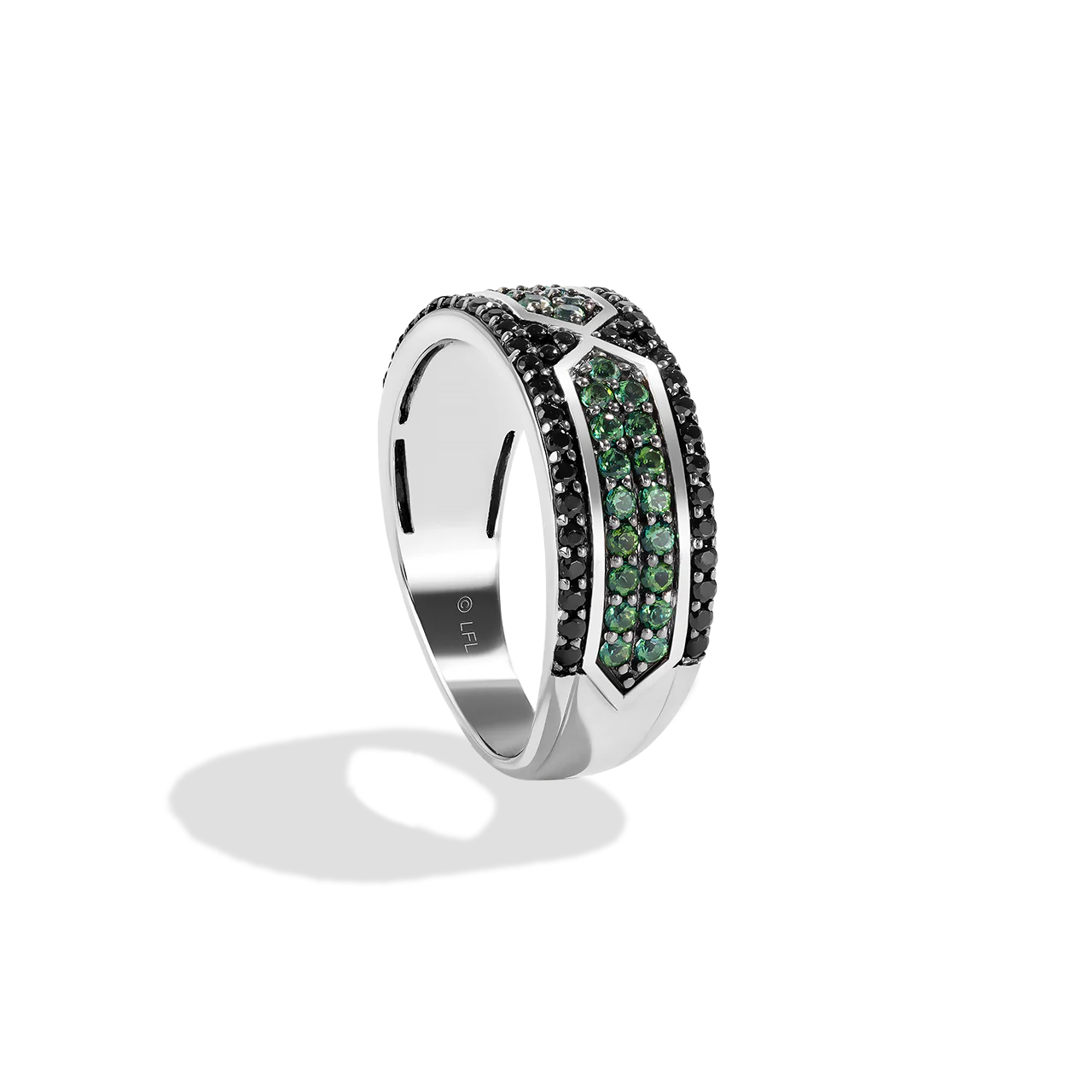LIGHT X DARK WOMEN'S RING, 1/2 CT.TW. Black Diamond and Green Diopside Silver and Black Rhodium - Image 3