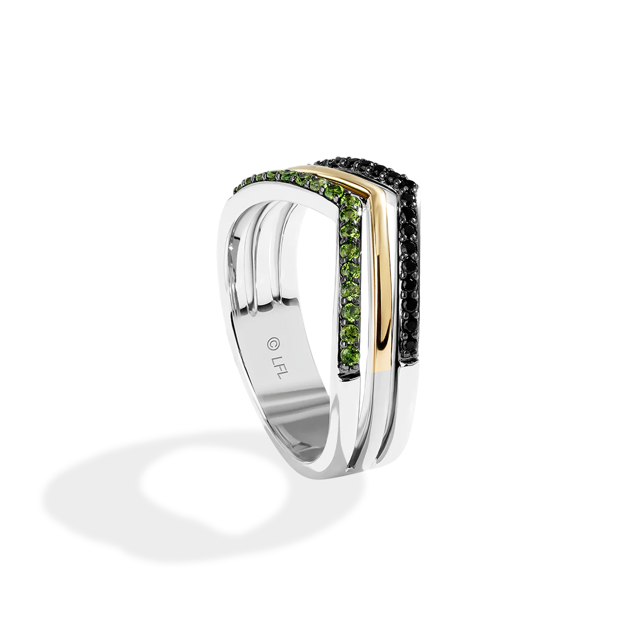 LIGHT X DARK WOMEN'S RING                                   1/6 CT.TW. Black Diamonds and chrome diopside Silver and 10K Yellow Gold - Image 3