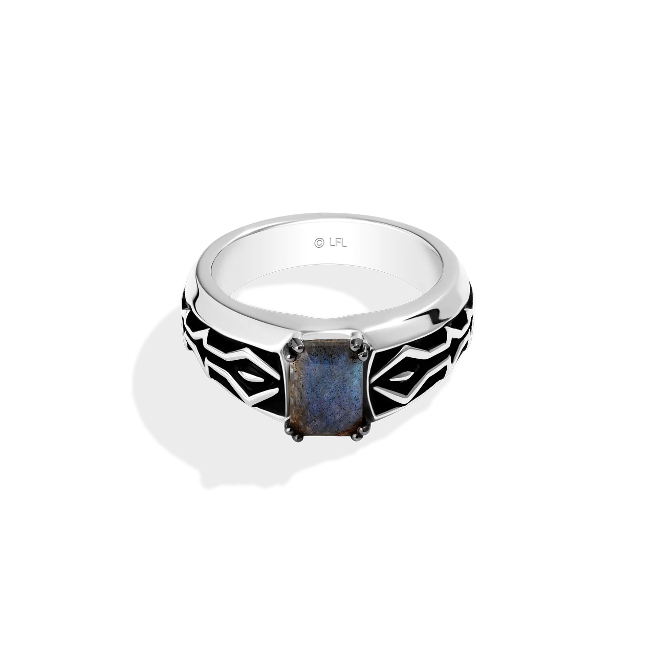 THE MANDALORIAN MEN'S RING with Labradorite set in Sterling Silver with Black Rhodium