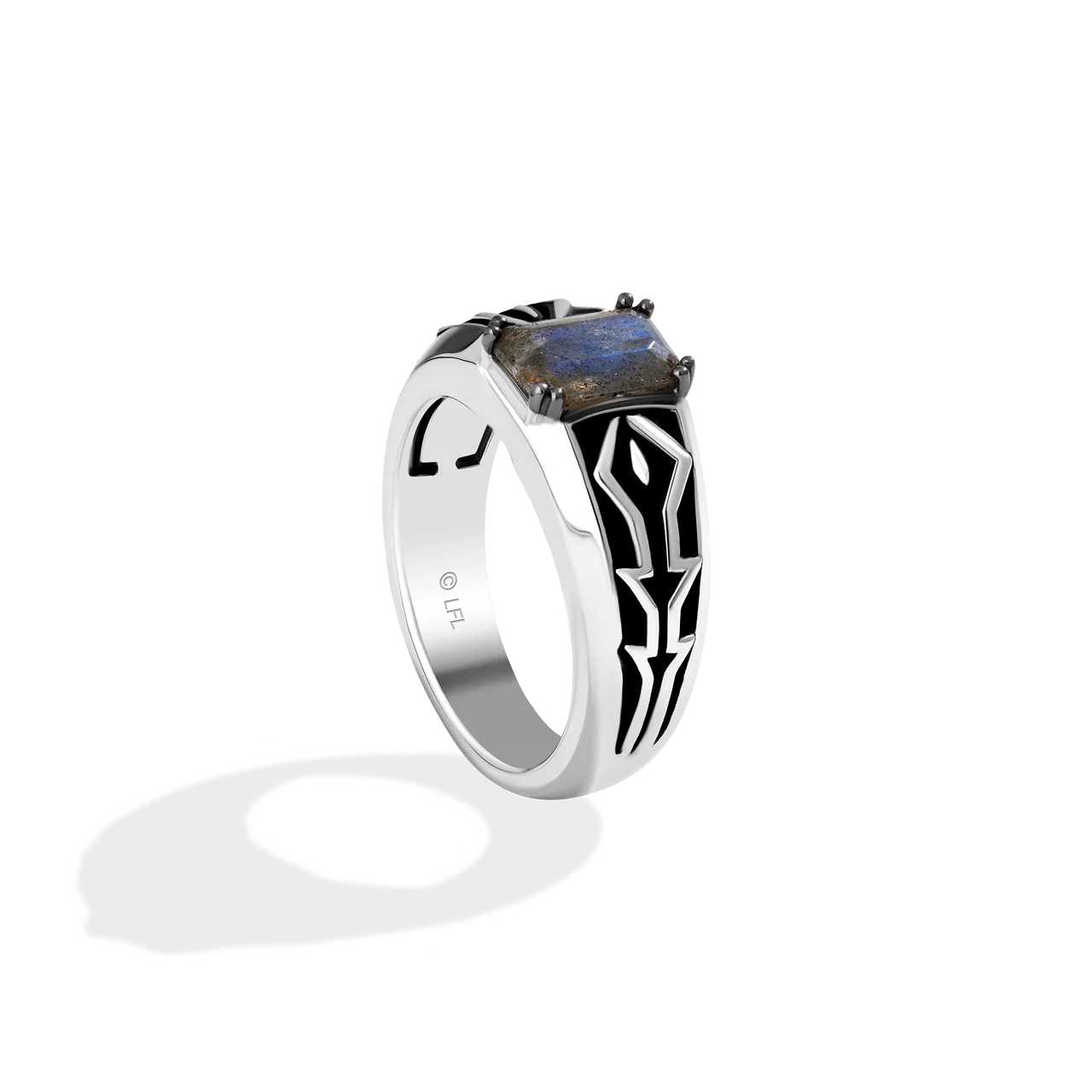 THE MANDALORIAN MEN'S RING with Labradorite set in Sterling Silver with Black Rhodium - Image 2