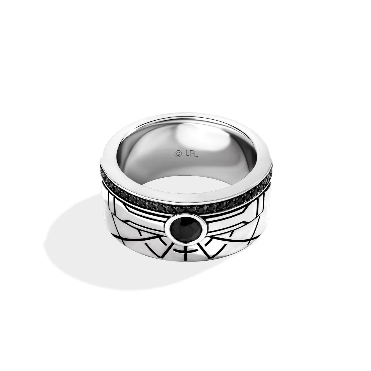 MILLENNIUM FALCON MEN'S RING 1/10 CT.TW. Black Diamonds, Black Onyx in Sterling Silver with Black Rhodium
