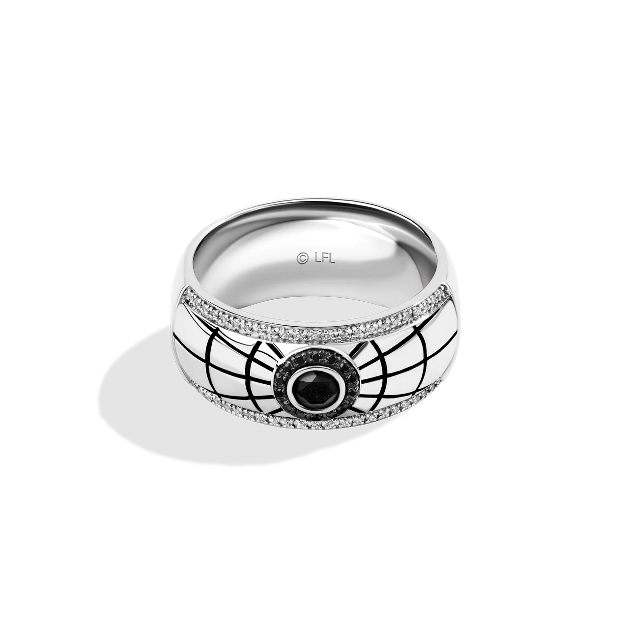 MILLENNIUM FALCON MEN'S RING 1/4 CT.TW. Diamonds, Black Onyx in Sterling Silver with Black Rhodium