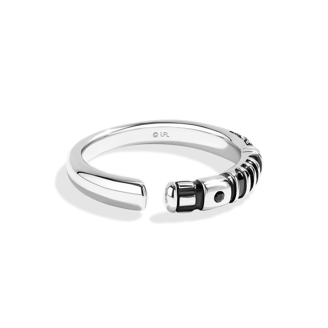 OBI WAN KENOBI™ MEN'S/WOMEN'S STERLING SILVER AND BLACK RHODIUM LIGHTSABER RING with 1/6 CT.TW. Diamonds