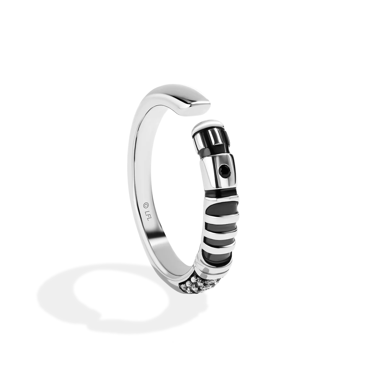 OBI WAN KENOBI™ MEN'S/WOMEN'S STERLING SILVER AND BLACK RHODIUM LIGHTSABER RING with 1/6 CT.TW. Diamonds - Image 2