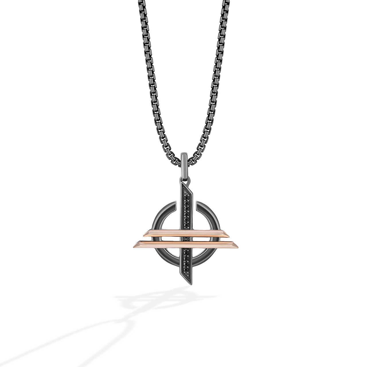 ORDER OF THE INQUISITOR ™ MEN'S/WOMEN'S PENDANT in Black Rhodium Sterling Silver and 10K Rose Gold with 1/12 CT.TW. Black Diamonds