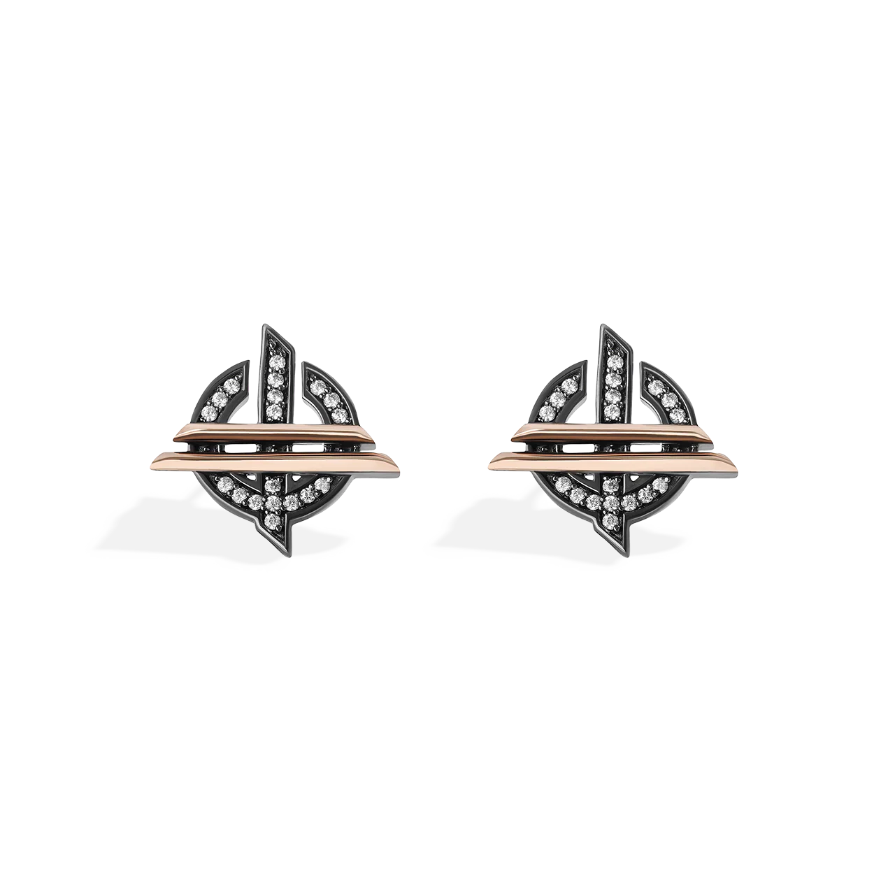 ORDER OF THE INQUISITOR ™ WOMEN'S EARRINGS in Black Rhodium Sterling Silver and 10K Rose Gold with 1/7 CT.TW. White Diamonds