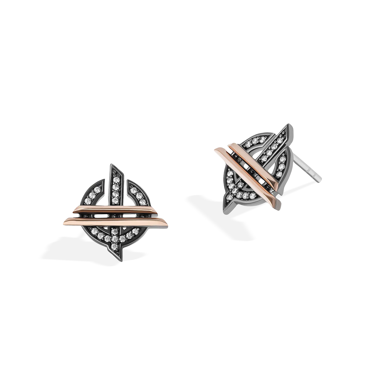 ORDER OF THE INQUISITOR ™ WOMEN'S EARRINGS in Black Rhodium Sterling Silver and 10K Rose Gold with 1/7 CT.TW. White Diamonds - Image 2