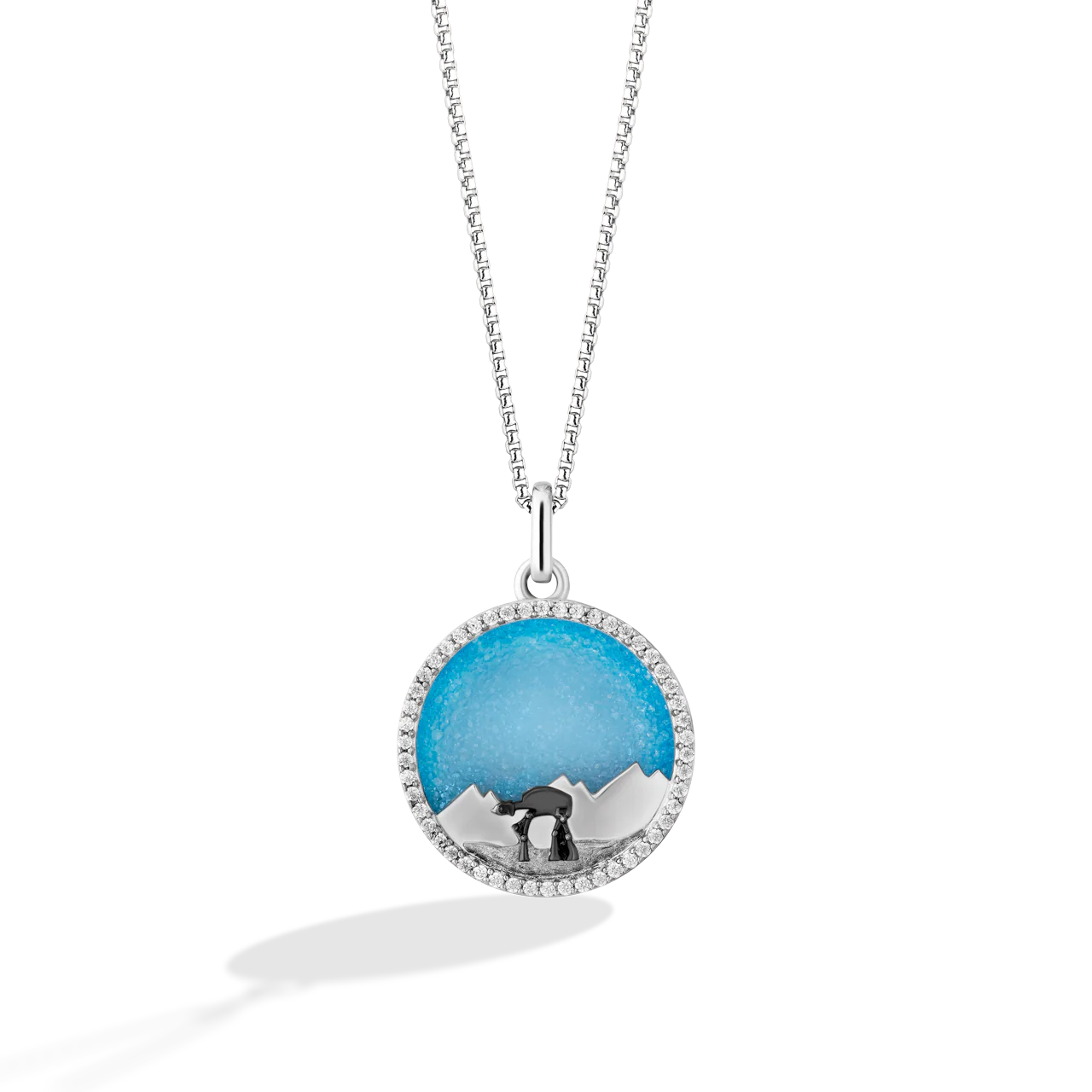 PLANET HOTH WITH AT-AT WALKER WOMEN'S PENDANT 1/6 CT.T.W. Diamonds, Aqua Druzy in Sterling Silver, Black Rhodium