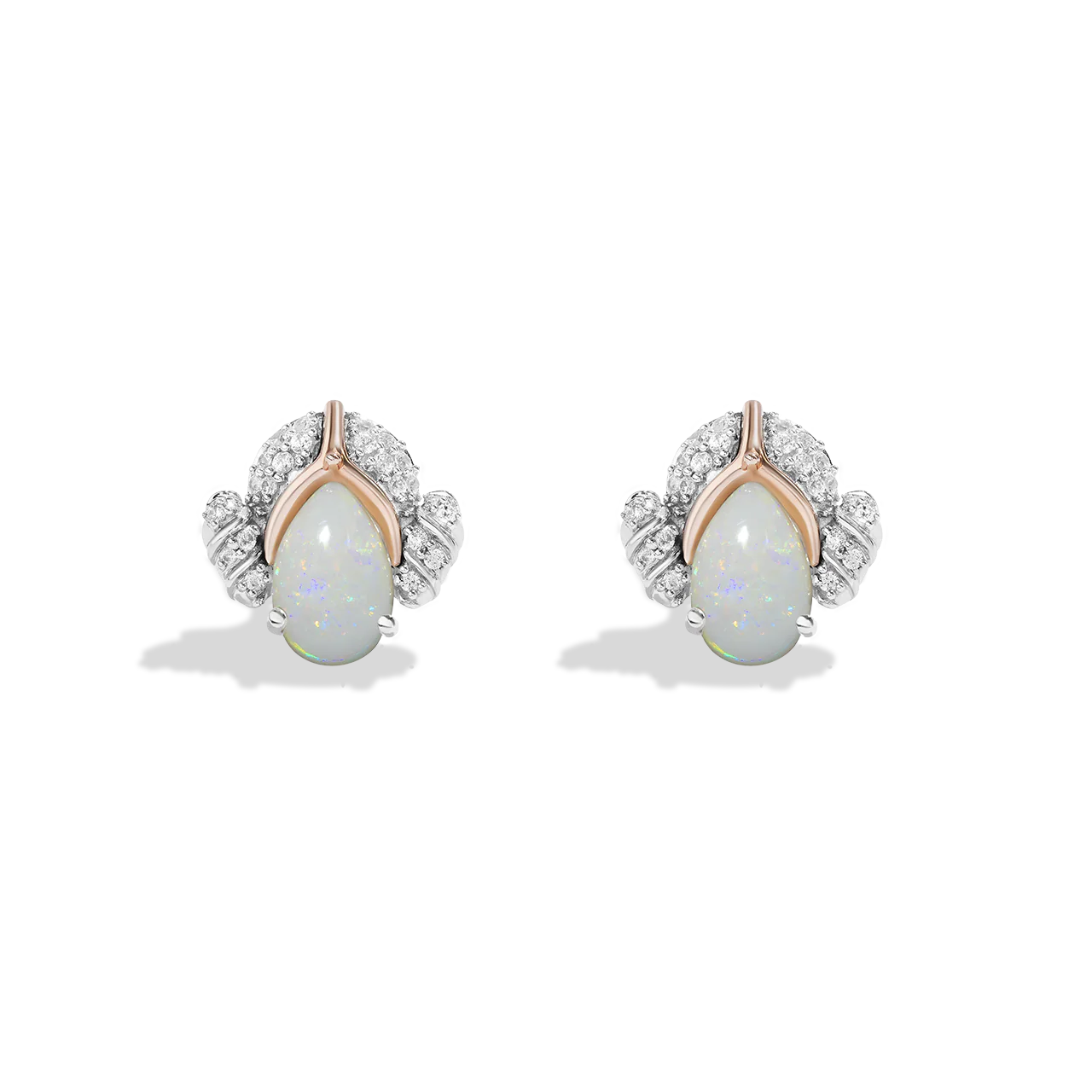 PRINCESS LEIA™ EARRINGS IN 10K ROSE GOLD AND STERLING SILVER with 1/5 CT.TW. Diamonds and Australian Opal