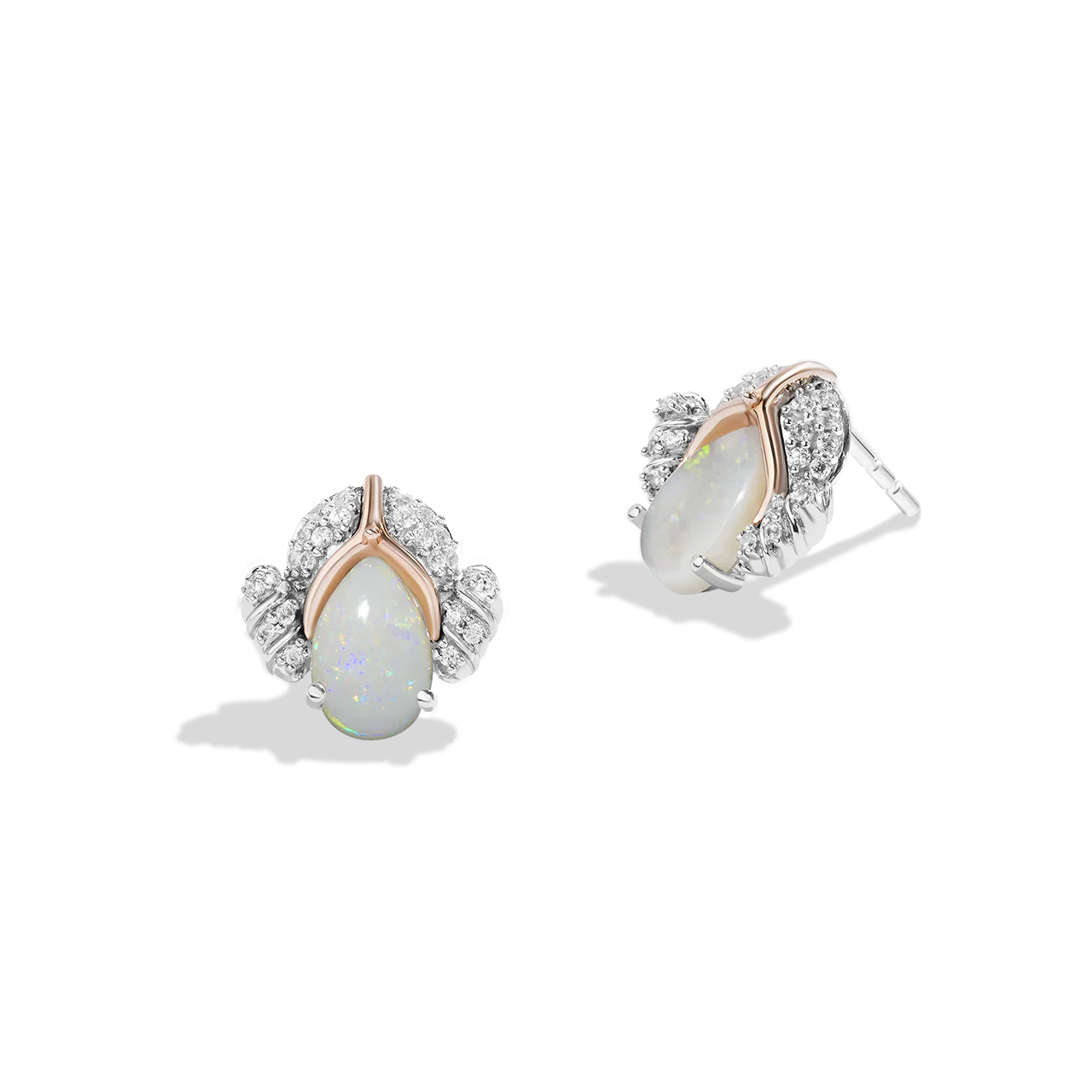 PRINCESS LEIA™ EARRINGS IN 10K ROSE GOLD AND STERLING SILVER with 1/5 CT.TW. Diamonds and Australian Opal - Image 2