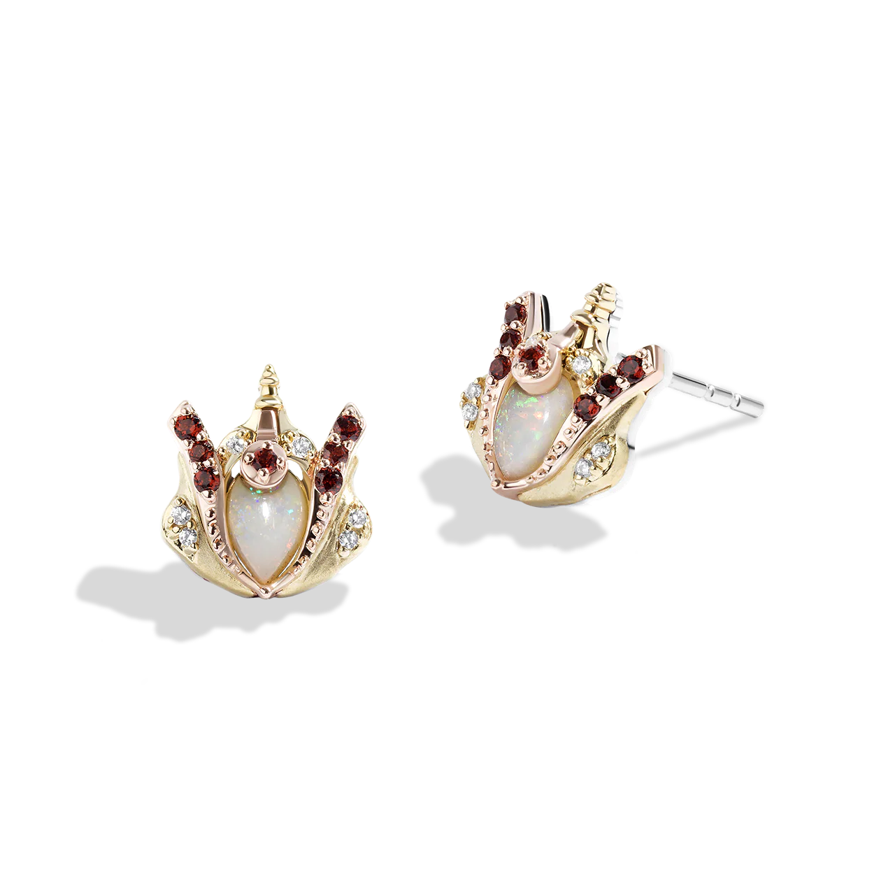 QUEEN AMIDALA™ EARRINGS IN STERLING SILVER, 10K YELLOW AND ROSE GOLD with 1/20 CT.TW. Diamonds and Australian Opal, Garnet - Image 2
