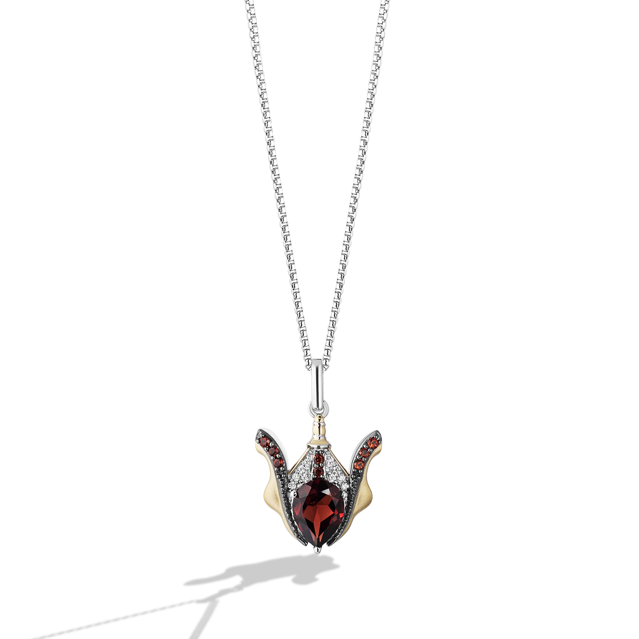 QUEEN AMIDALA™ WOMEN OF STARWARS 10K YELLOW GOLD AND STERLING SILVER GARNET PENDANT with Accent Diamonds