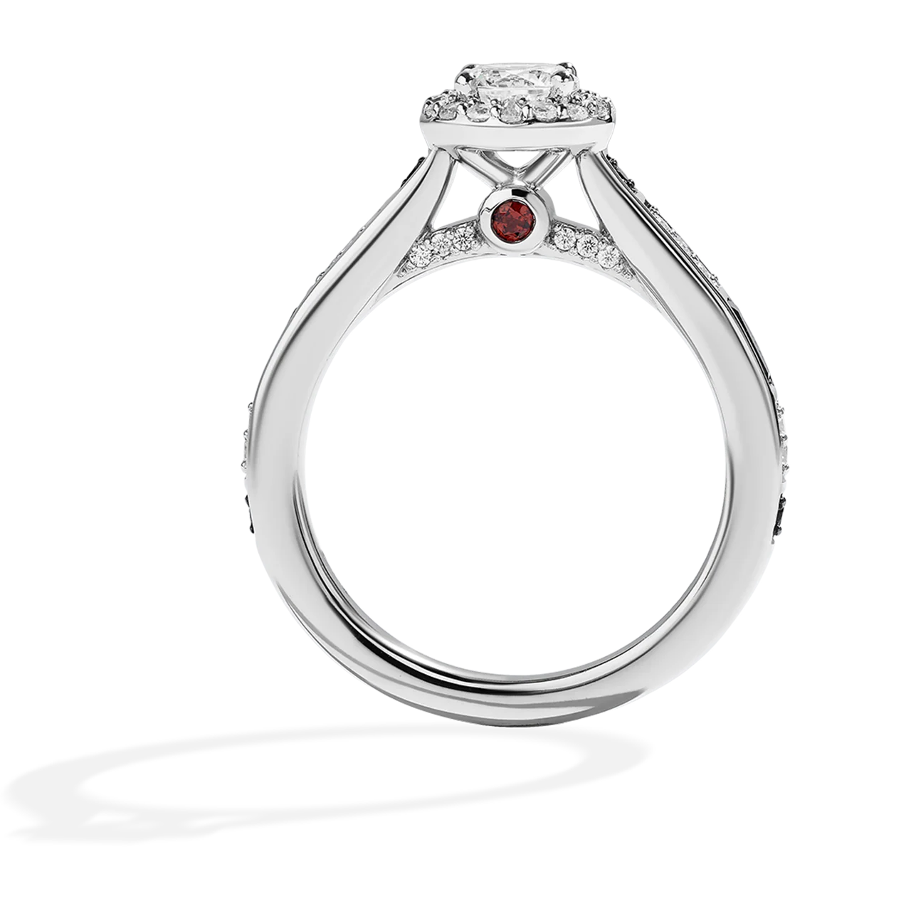 R2-D2™ 14K WHITE GOLD HALO ENGAGEMENT RING with 1/2 CT Round Center Diamond and 3/4 CT.TW., Garnet and Blue Sapphire - Image 4