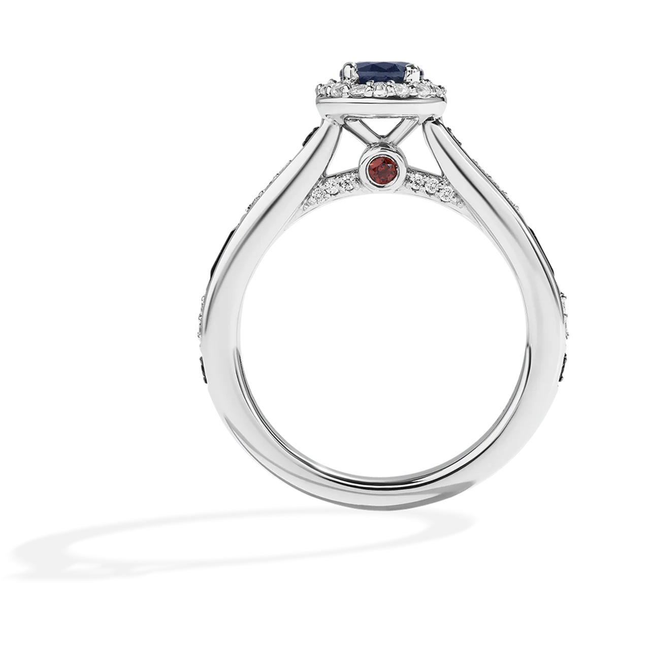 R2-D2™ 14K WHITE GOLD HALO ENGAGEMENT RING with Blue Sapphire Round Center Stone and 1/4 CT.TW. Diamonds, Garnet, Blue Sapphire - Image 3