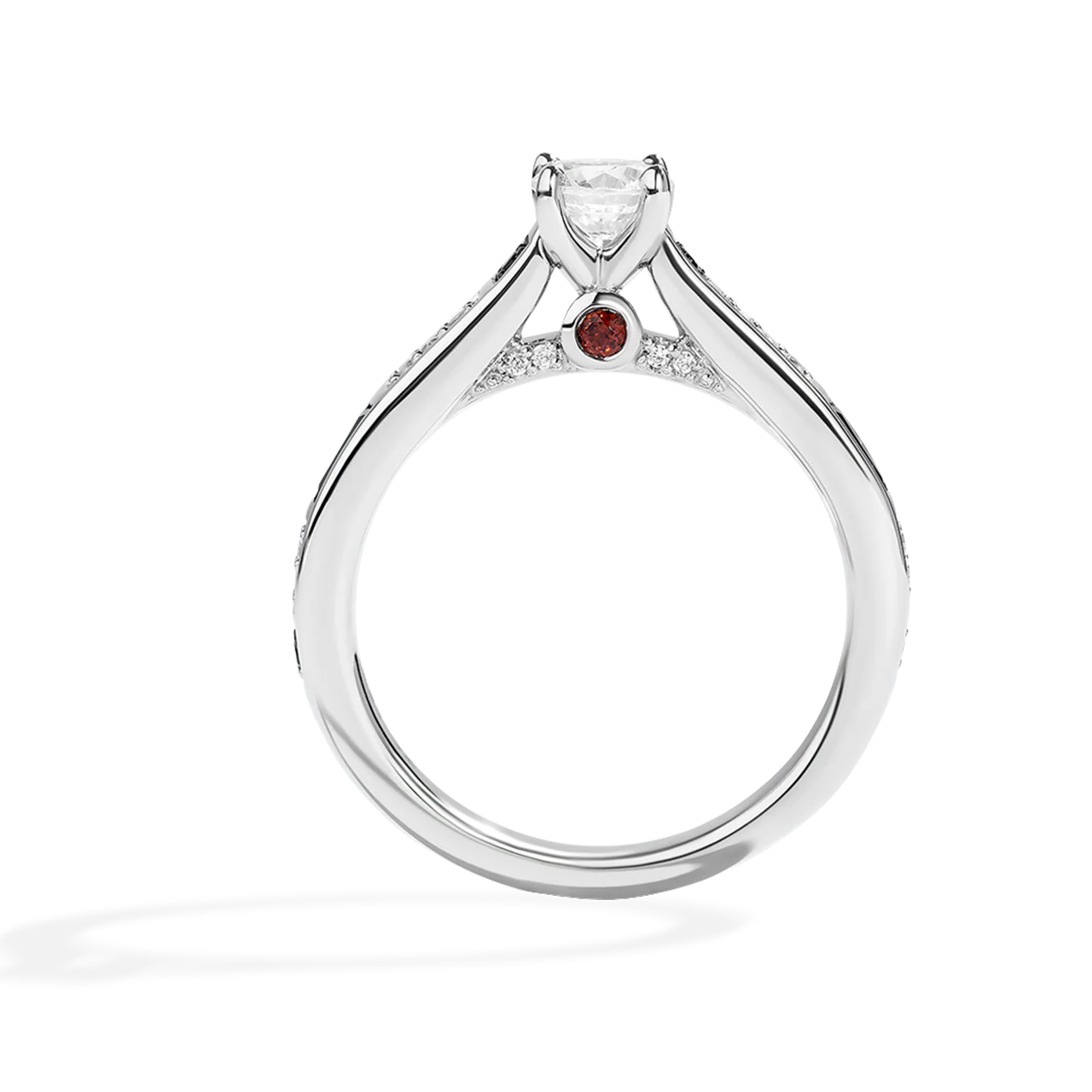 R2-D2™ 14K WHITE GOLD SOLITAIRE ENGAGEMENT RING with 1/2 CT Round Center Diamond and 5/8 CT.TW., Garnet and Blue Sapphire - Image 4