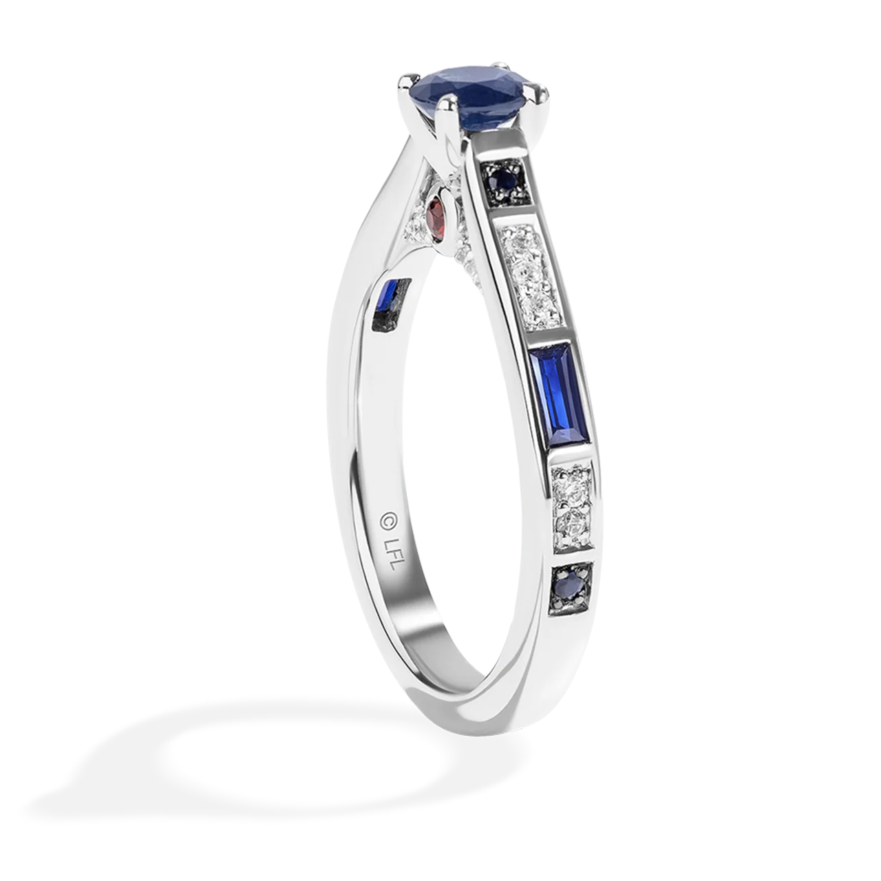 R2-D2™ 14K WHITE GOLD SOLITAIRE ENGAGEMENT RING with Blue Sapphire Center Stone and 1/10 CT.TW. Diamonds, Garnet, Blue Sapphire - Image 3