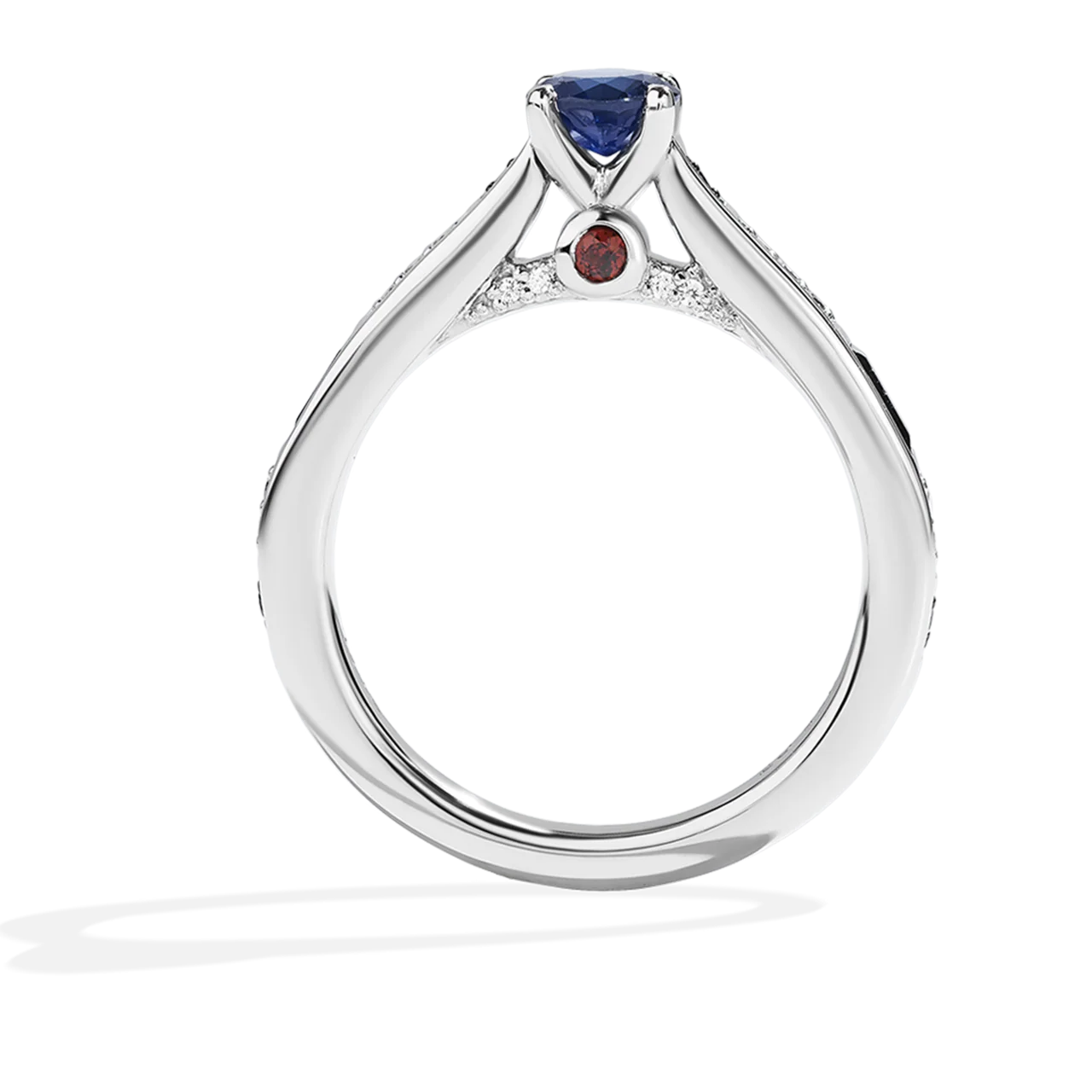 R2-D2™ 14K WHITE GOLD SOLITAIRE ENGAGEMENT RING with Blue Sapphire Center Stone and 1/10 CT.TW. Diamonds, Garnet, Blue Sapphire - Image 4