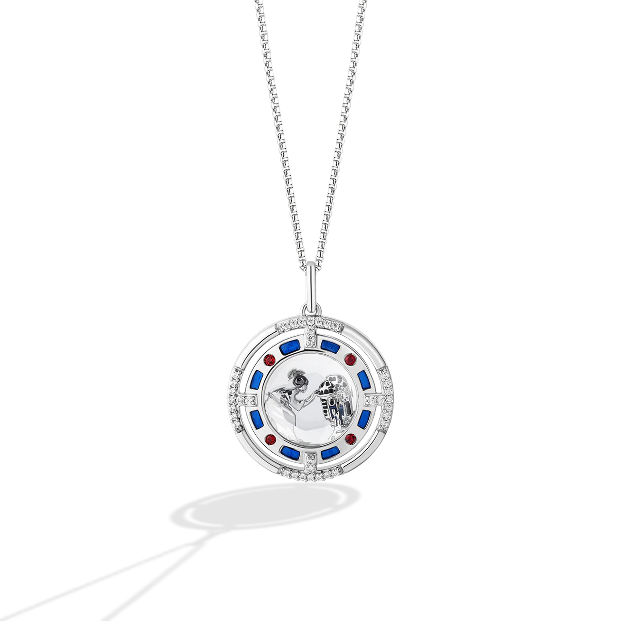 R2-D2 FRIENDSHIP MEDALLION Necklace in Sterling Silver and Enamel Encased in White Quartz and Garnet with 1/7 CT.TW. Diamonds