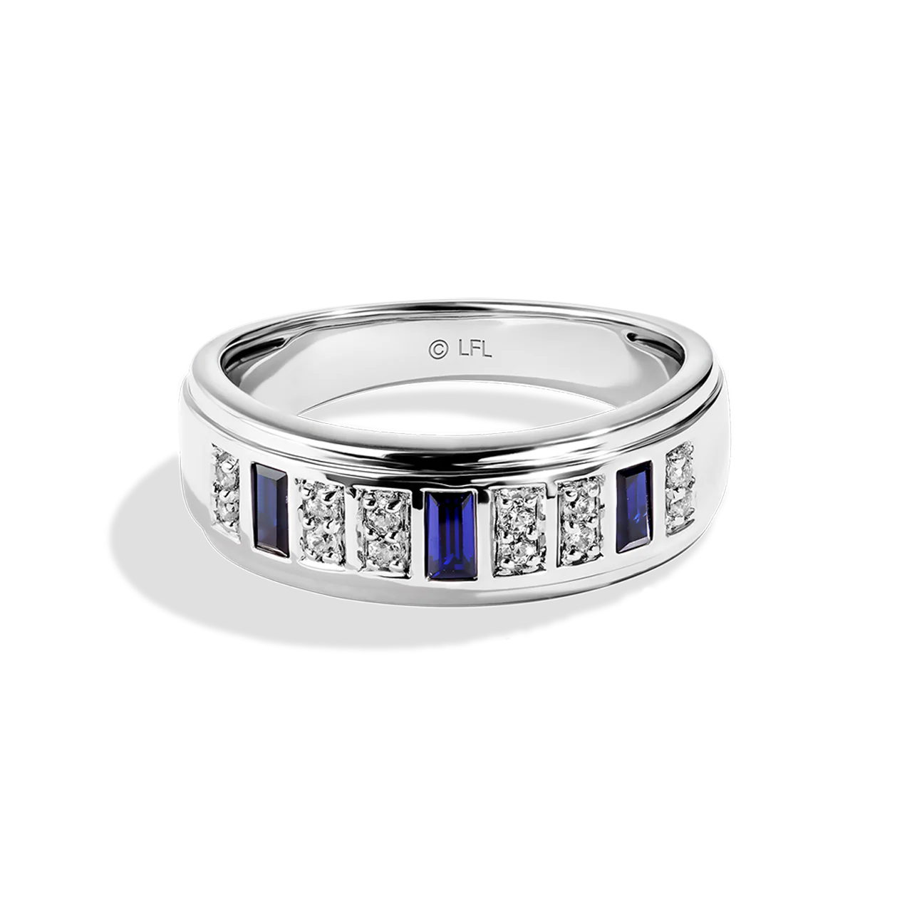 R2 SERIES WOMEN'S BAND 1/5 CT.TW. White Diamonds and Blue Sapphire 14K White Gold