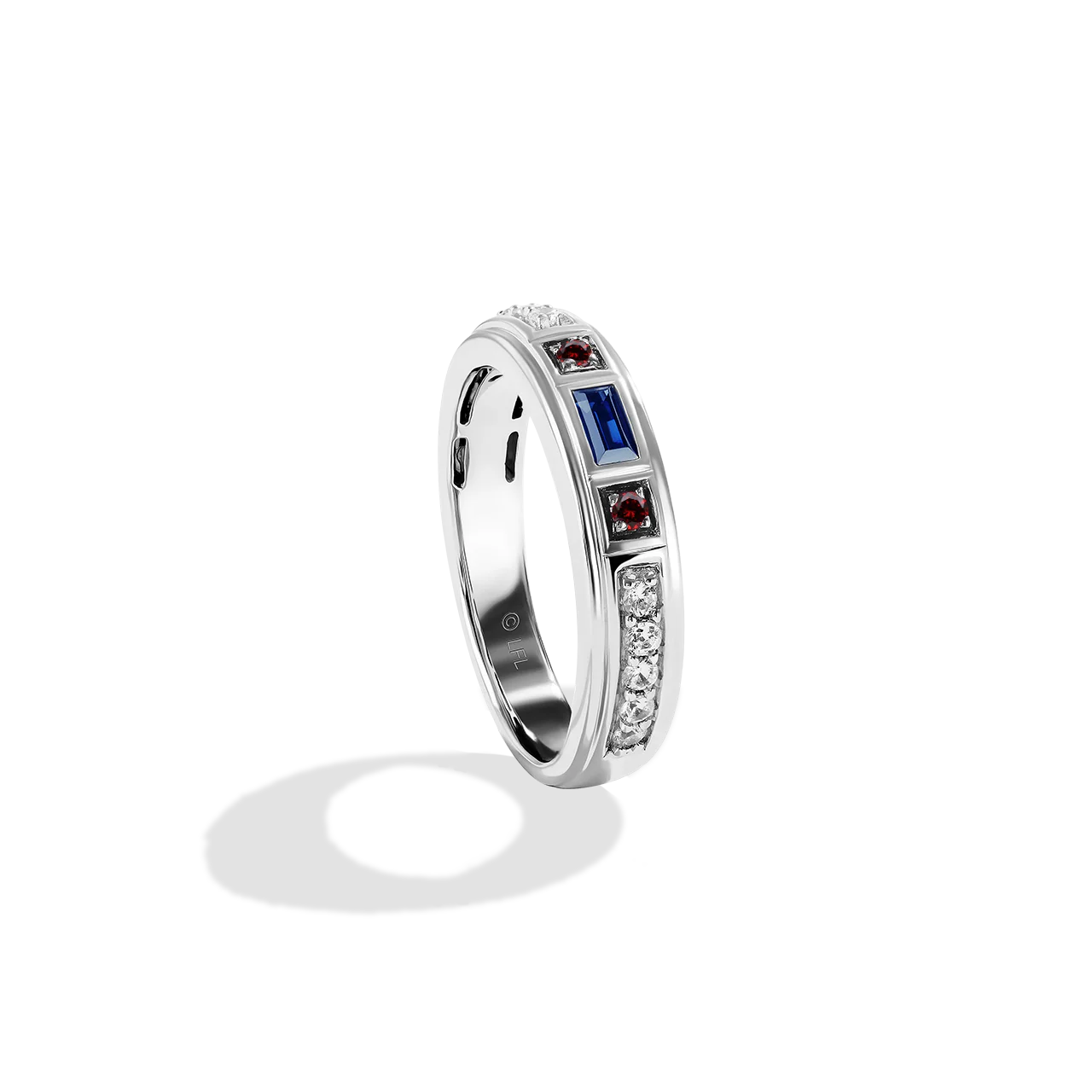 R2 SERIES WOMEN'S BAND 1/5 CT.TW. White Diamonds Garnet and Blue Sapphire 14K White Gold - Image 3