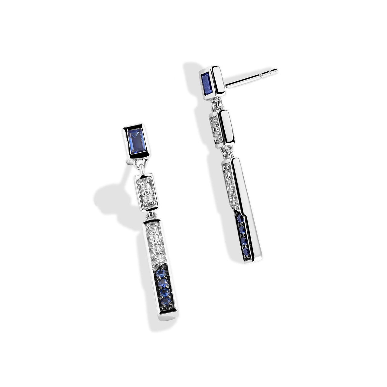 R2 SERIES WOMEN'S EARRINGS 1/10 CT.TW. White Diamonds and Blue Sapphire Silver - Image 3