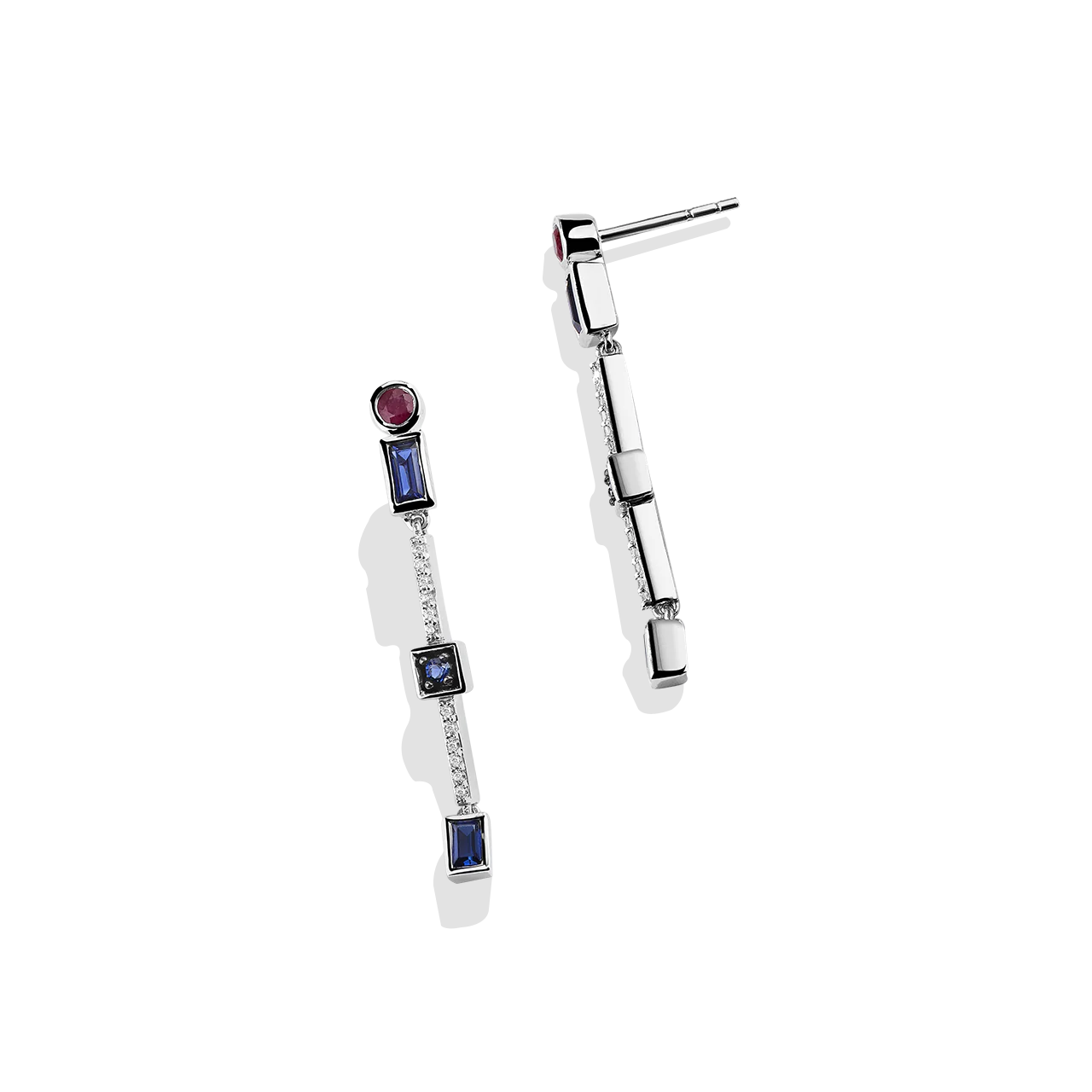 R2 SERIES WOMEN'S EARRINGS 1/10 CT.TW. White Diamonds Garnet and Blue Sapphire Silver - Image 3