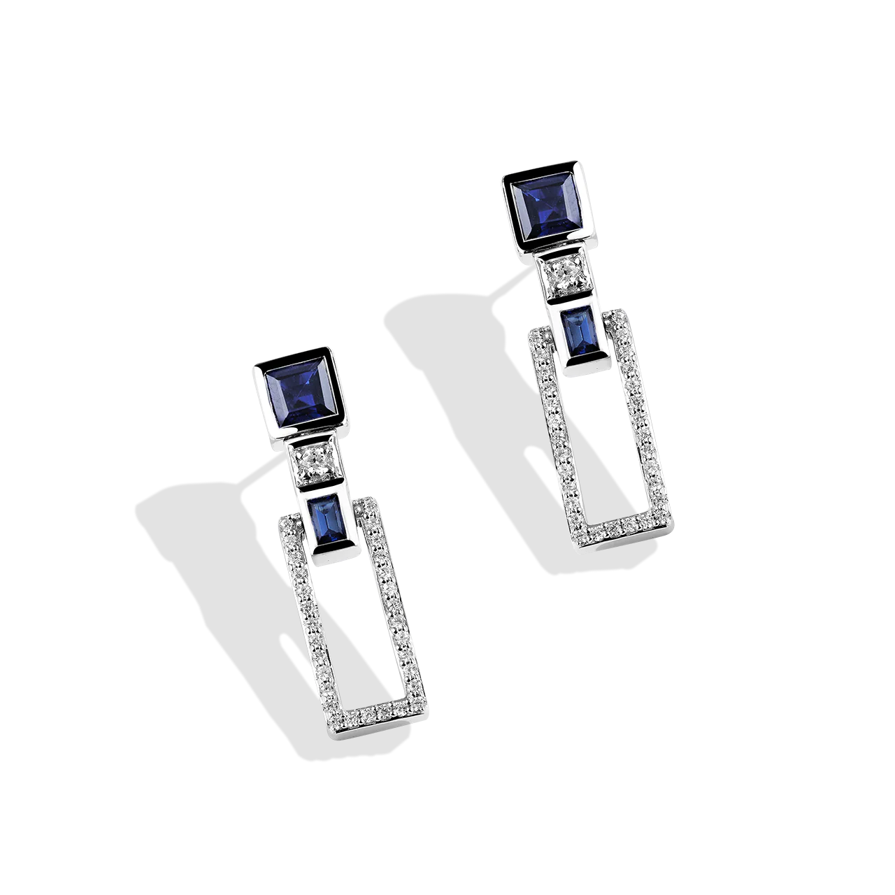 R2 SERIES WOMEN'S EARRINGS 1/4 CT.TW. White Diamonds and Blue Sapphire Silver