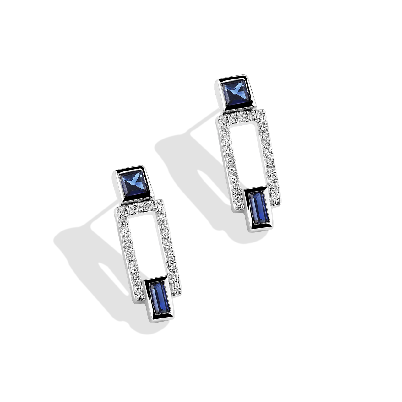 R2 SERIES WOMEN'S EARRINGS 1/5 CT.TW. White Diamonds and Blue Sapphire Silver