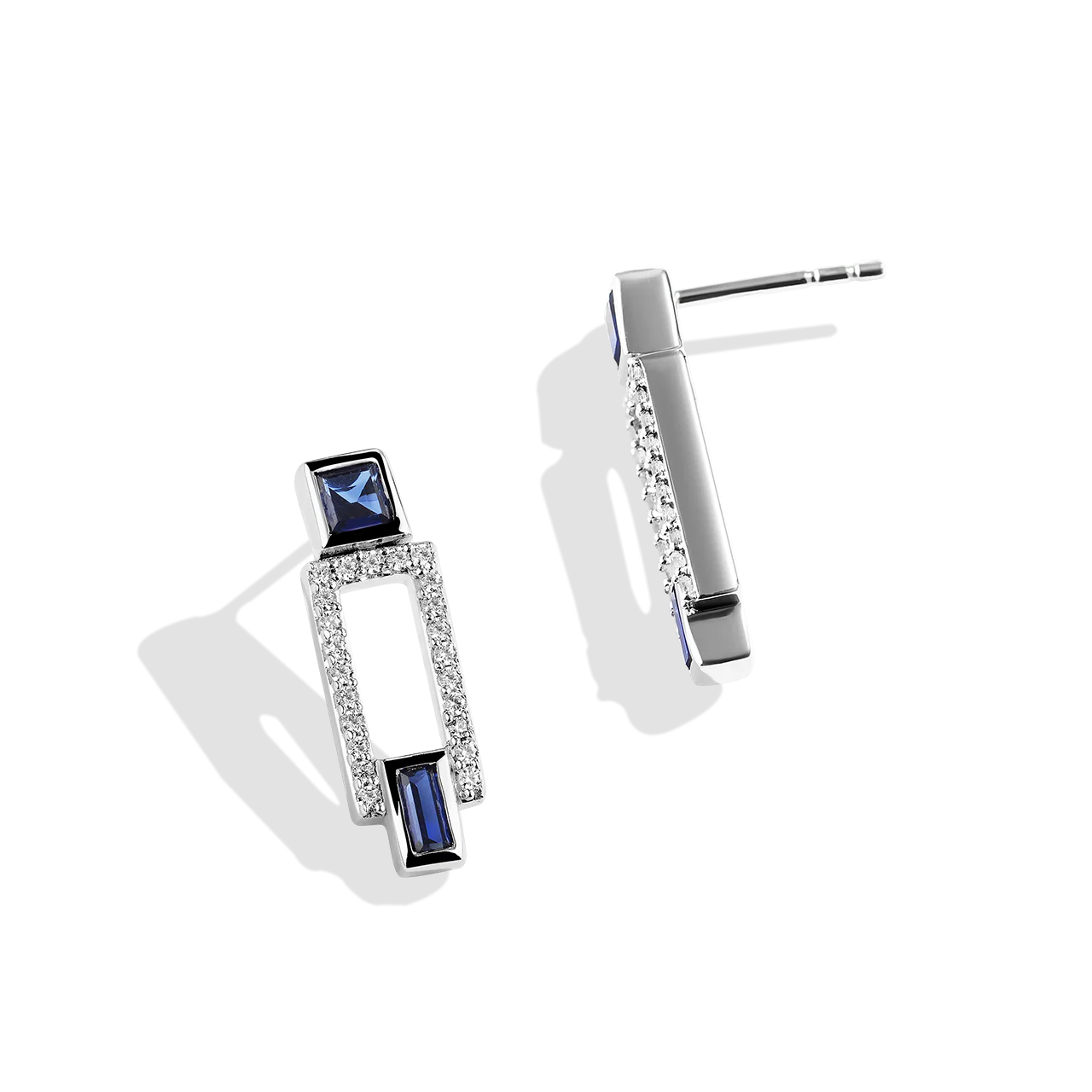 R2 SERIES WOMEN'S EARRINGS 1/5 CT.TW. White Diamonds and Blue Sapphire Silver - Image 2