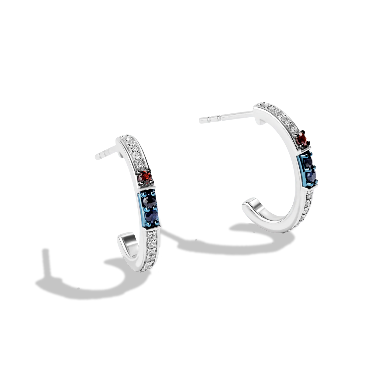 R2 SERIES WOMEN'S EARRINGS with 1/8 CT.TW. White Diamonds, Blue Sapphire and Garnet in Sterling Silver - Image 2