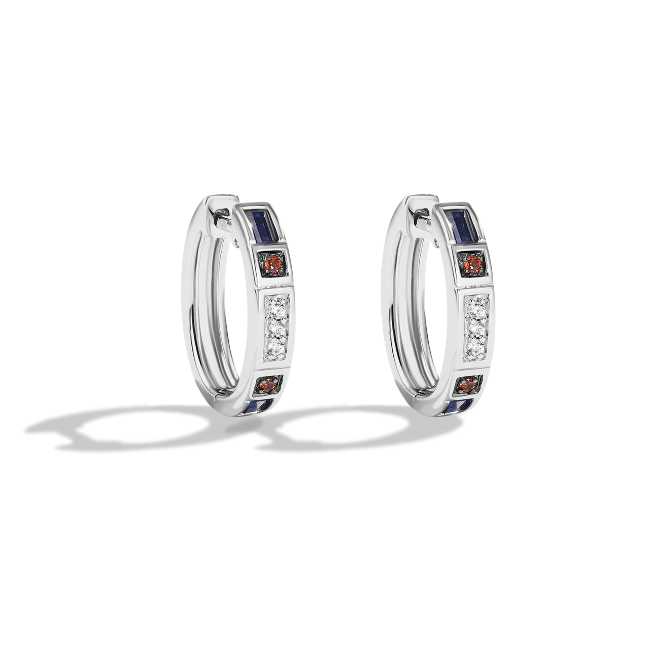 R2 SERIES WOMEN'S HOOP EARRINGS Diamond Accent, Garnet, Created Blue Sapphire, Sterling Silver