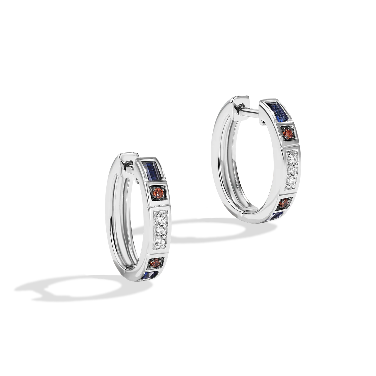 R2 SERIES WOMEN'S HOOP EARRINGS Diamond Accent, Garnet, Created Blue Sapphire, Sterling Silver - Image 3