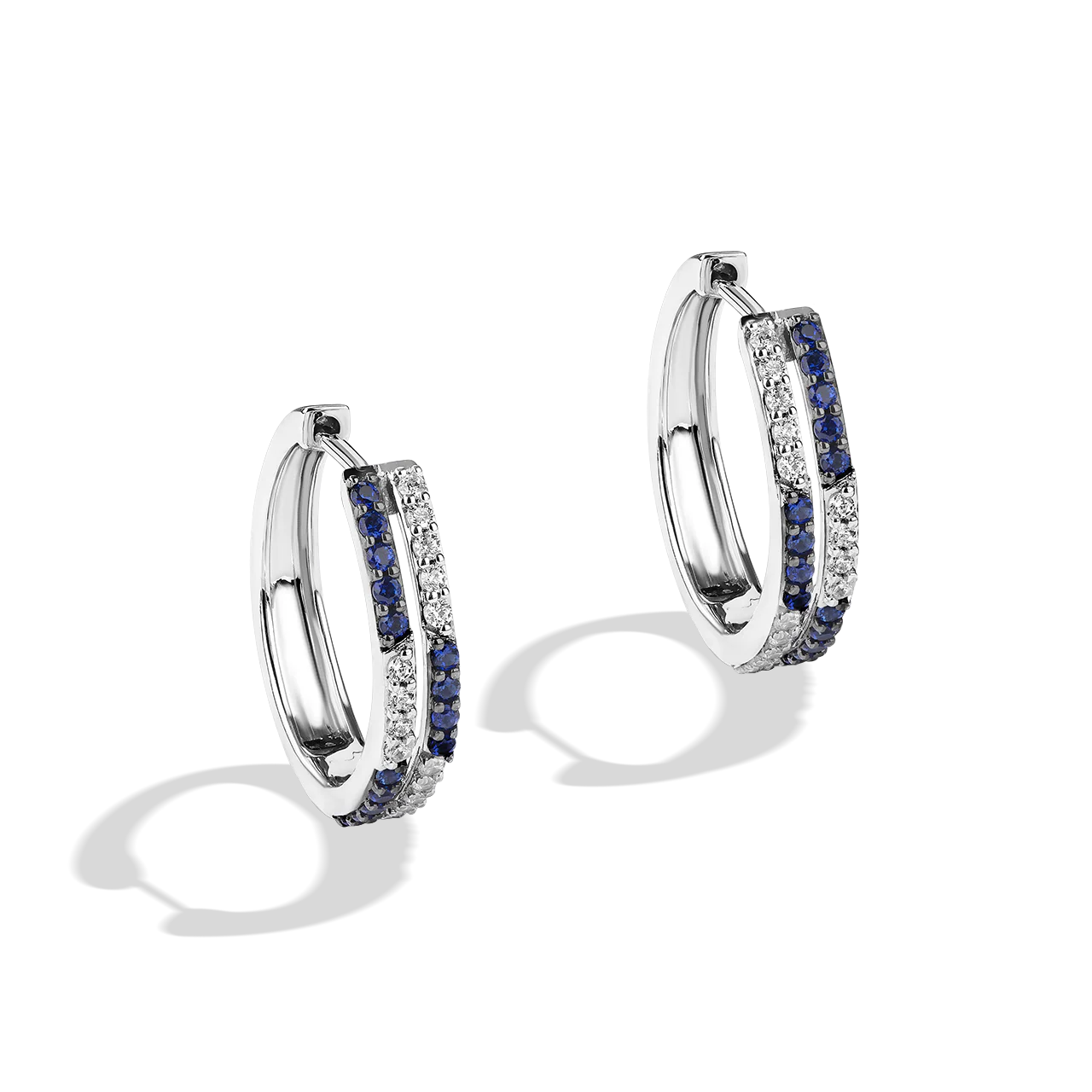 R2 SERIES WOMEN'S HOOPS 1/4 CT.TW. White Diamonds and Blue Sapphire Silver