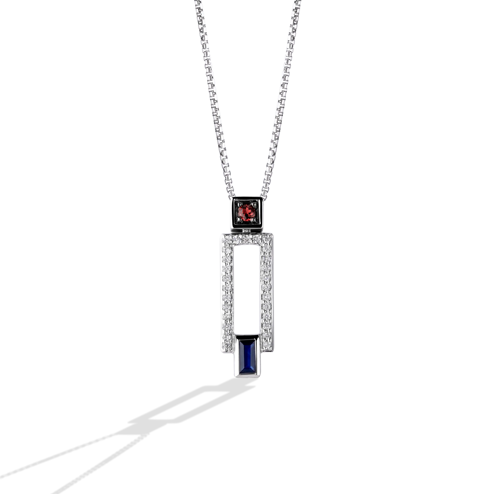 R2 SERIES WOMEN'S PENDANT 1/5 CT.TW. White Diamonds Garnet and Blue Sapphire Silver