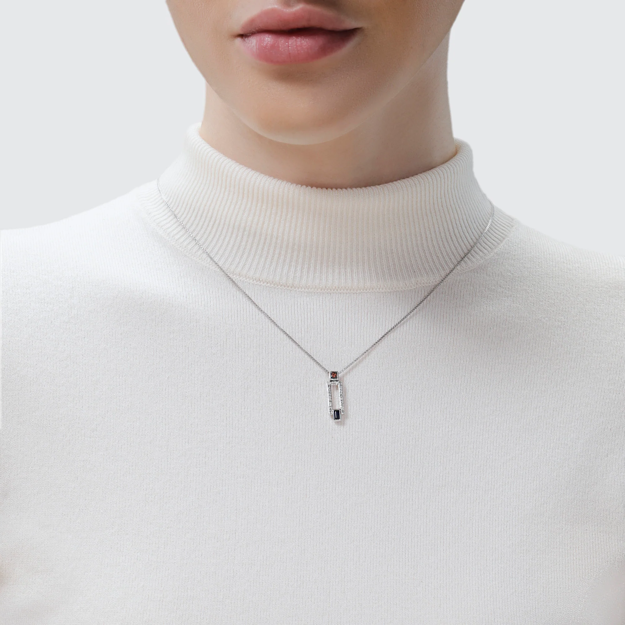 R2 SERIES WOMEN'S PENDANT 1/5 CT.TW. White Diamonds Garnet and Blue Sapphire Silver - Image 2