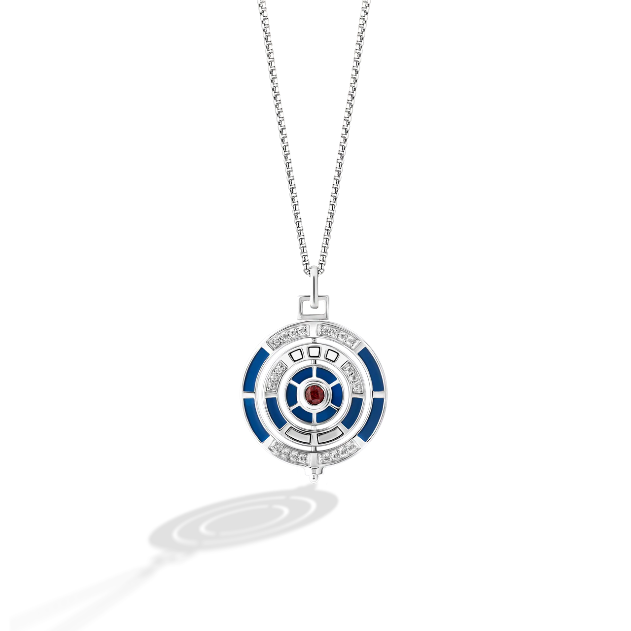 R2 SERIES WOMEN'S PENDANT with 1/6 CT.TW. White Diamonds and Garnet in Sterling Silver
