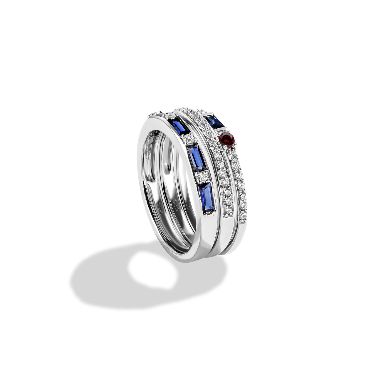 R2 SERIES WOMEN'S RING 1/3 CT.TW. White Diamonds Garnet and Blue Sapphire Silver - Image 3