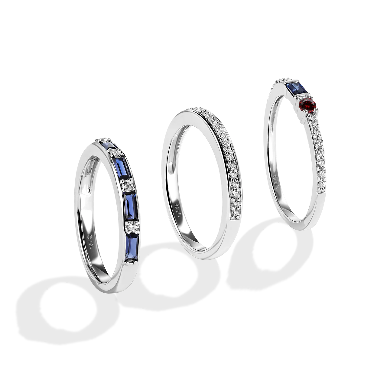 R2 SERIES WOMEN'S RING 1/3 CT.TW. White Diamonds Garnet and Blue Sapphire Silver - Image 4