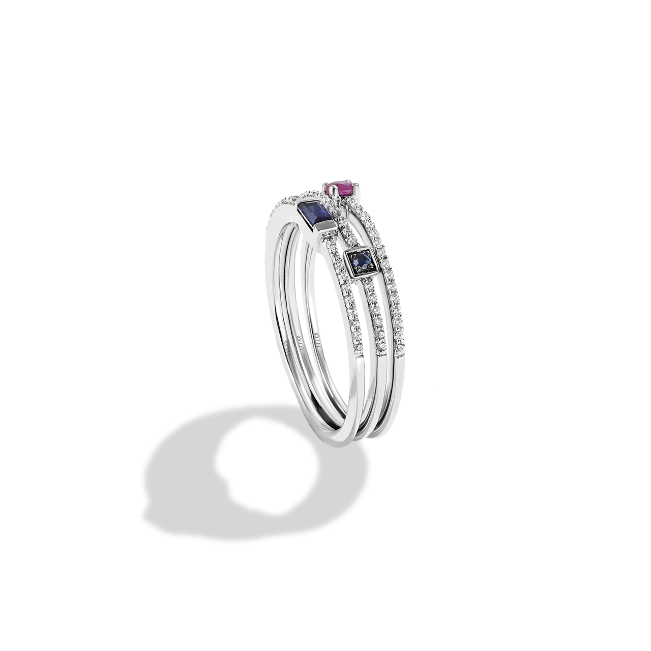 R2 SERIES WOMEN'S RING 1/5 CT.TW. White Diamonds Garnet and Blue Sapphire Silver - Image 3