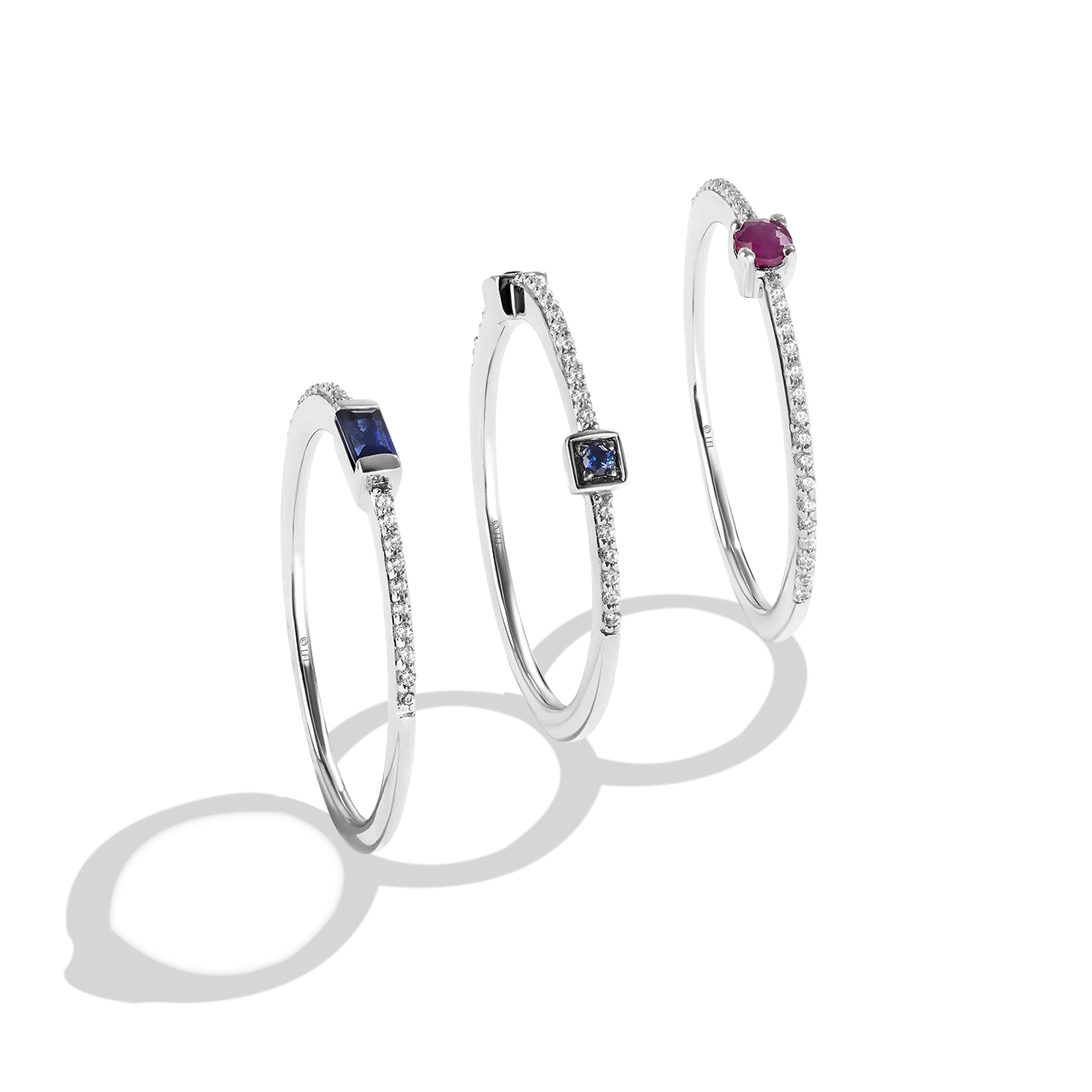 R2 SERIES WOMEN'S RING 1/5 CT.TW. White Diamonds Garnet and Blue Sapphire Silver - Image 4