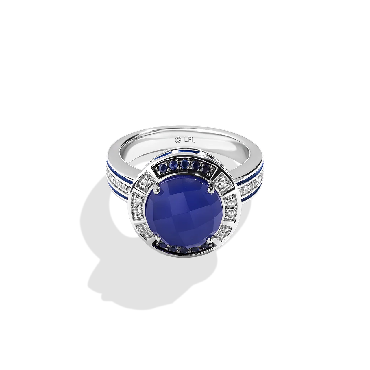 R2 SERIES WOMEN'S RING 1/6 CT.TW. White Diamonds, Blue Sapphire, Blue Onyx and Garnet, Sterling Silver