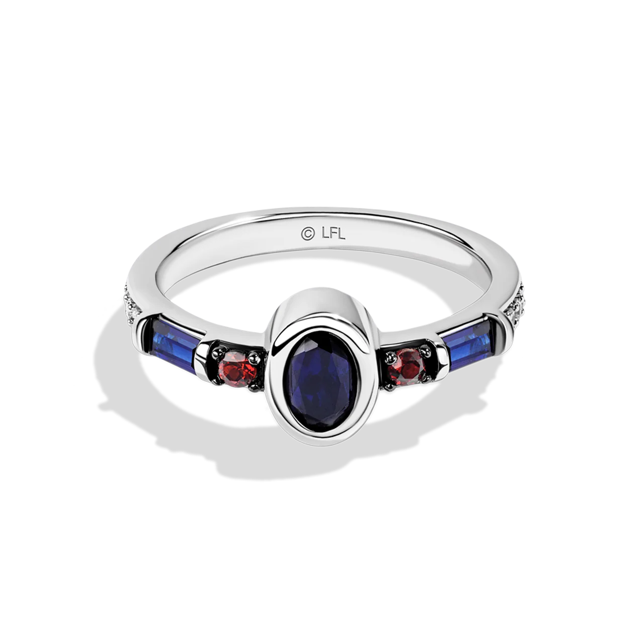 R2 SERIES WOMEN'S RING Accent Diamonds Garnet and Created Blue Sapphire in Sterling Silver
