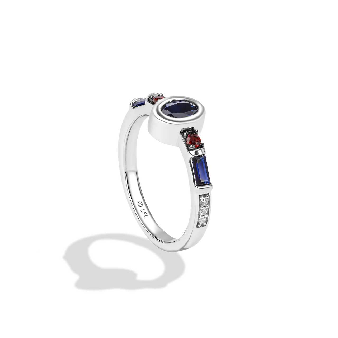 R2 SERIES WOMEN'S RING Accent Diamonds Garnet and Created Blue Sapphire in Sterling Silver - Image 2