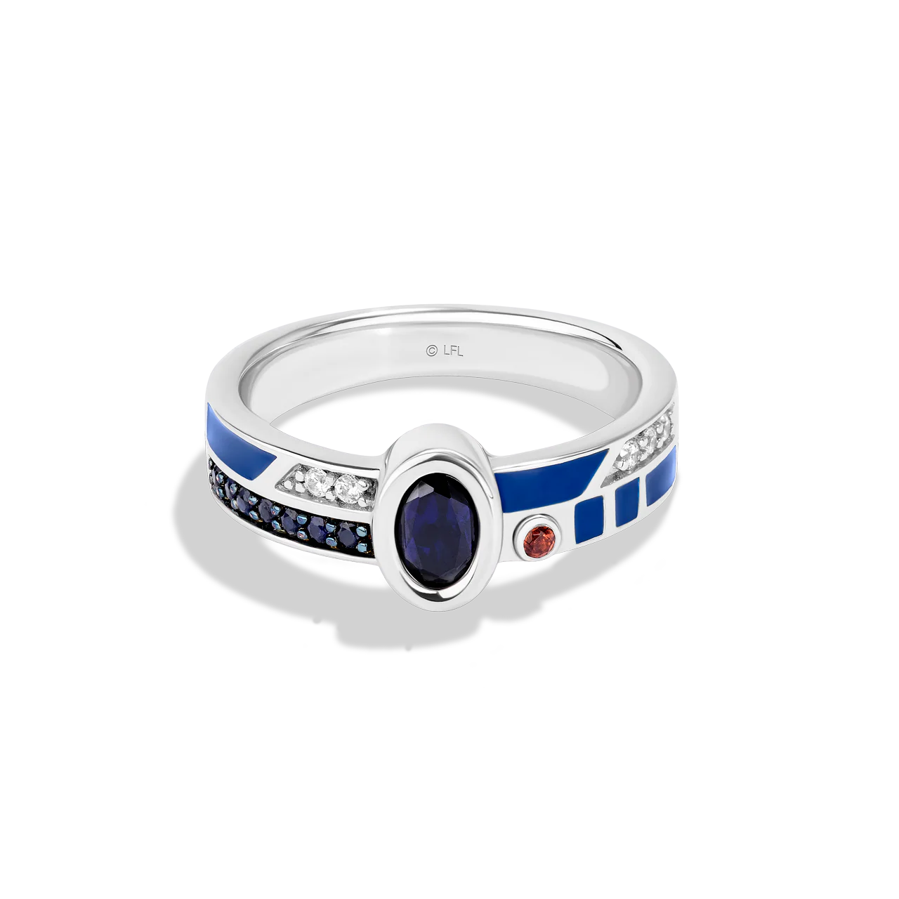R2 SERIES WOMEN'S RING Accent Diamonds Garnet and Created Blue Sapphire in Sterling Silver