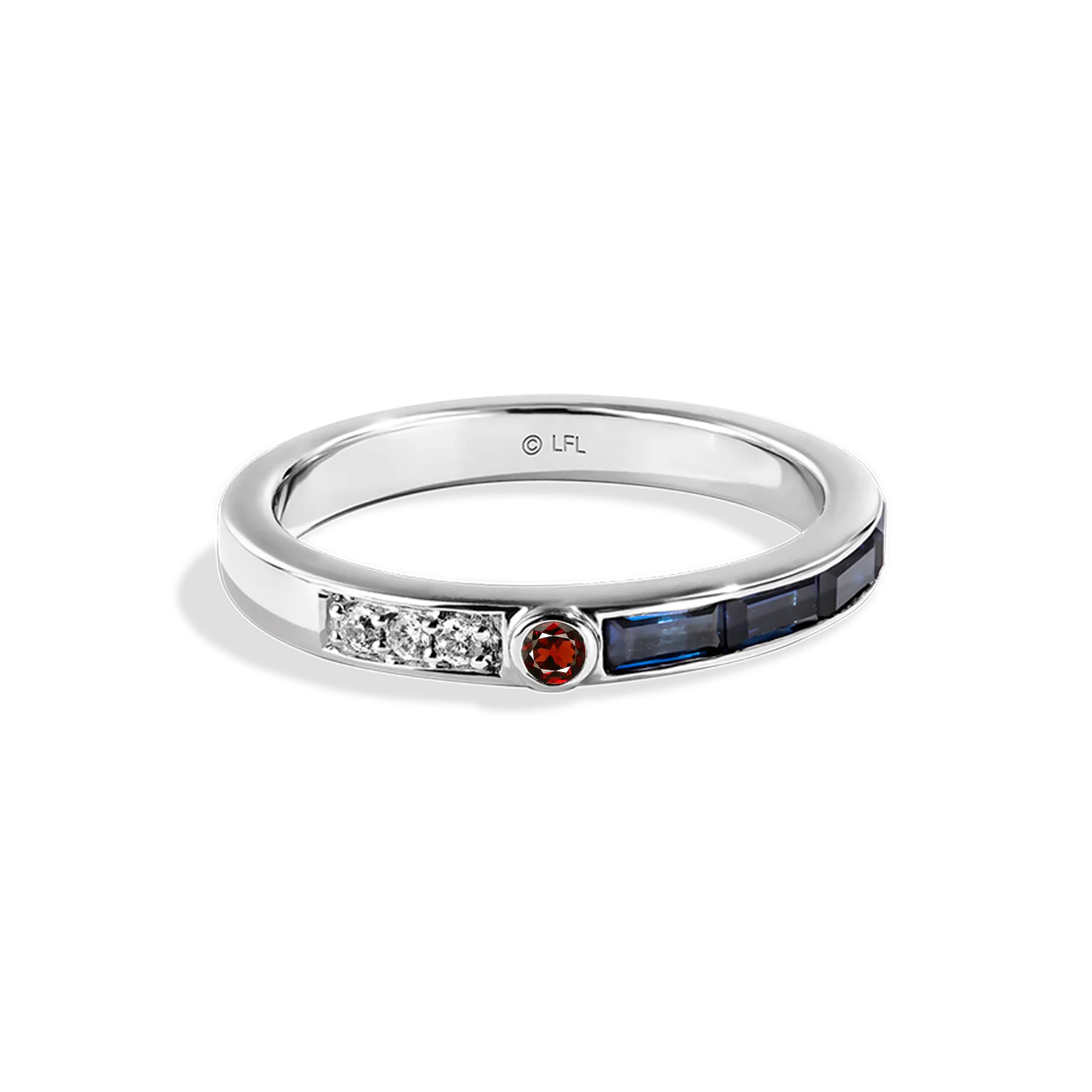 R2 SERIES WOMEN'S RING White Diamond Accent Garnet and Blue Sapphire 14K White Gold - Image 3
