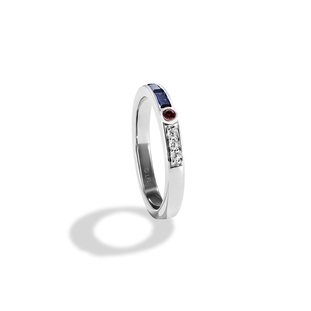 R2 SERIES WOMEN'S RING White Diamond Accent Garnet and Blue Sapphire 14K White Gold - Image 4