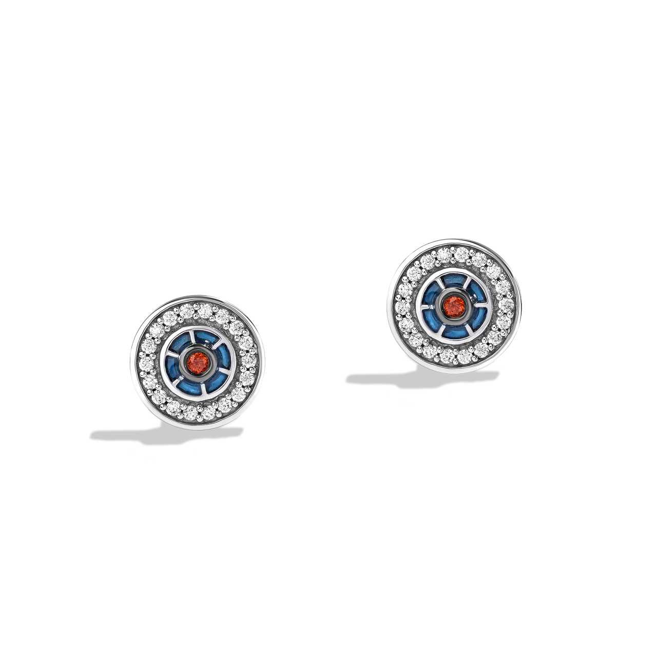 R2 SERIES WOMEN'S STUD 1/10 CT.TW. Diamond in Sterling Silver, Garnet and Blue Enamel