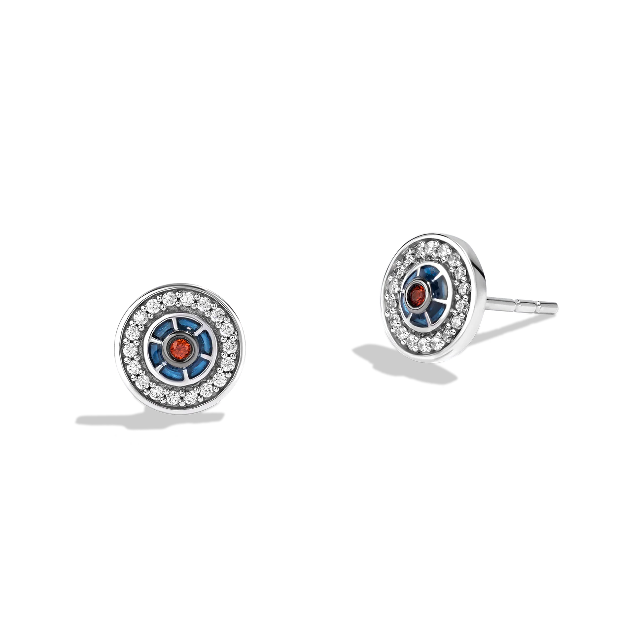 R2 SERIES WOMEN'S STUD 1/10 CT.TW. Diamond in Sterling Silver, Garnet and Blue Enamel - Image 2